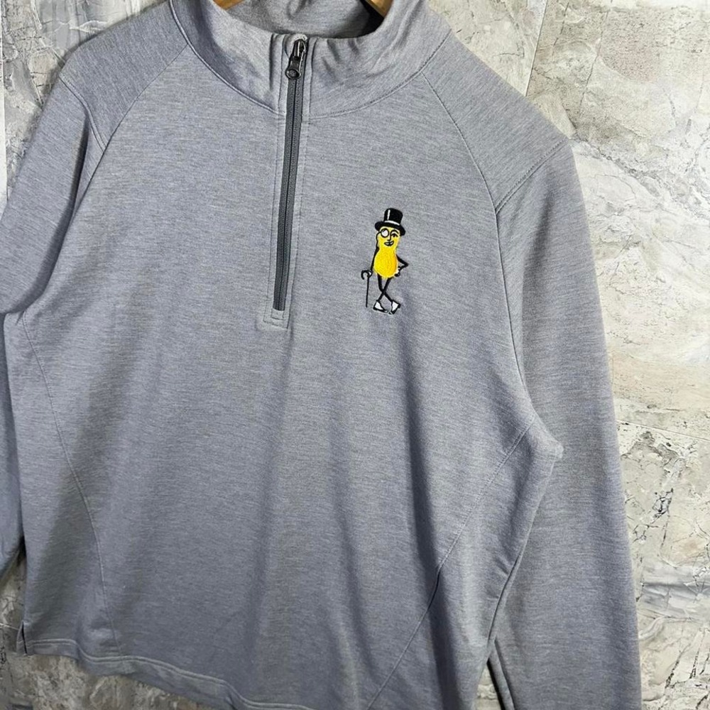 Mr. Peanut Grey quarter zip sweatshirt with embroidered Mens Size L #peanuts - Picture 2 of 7